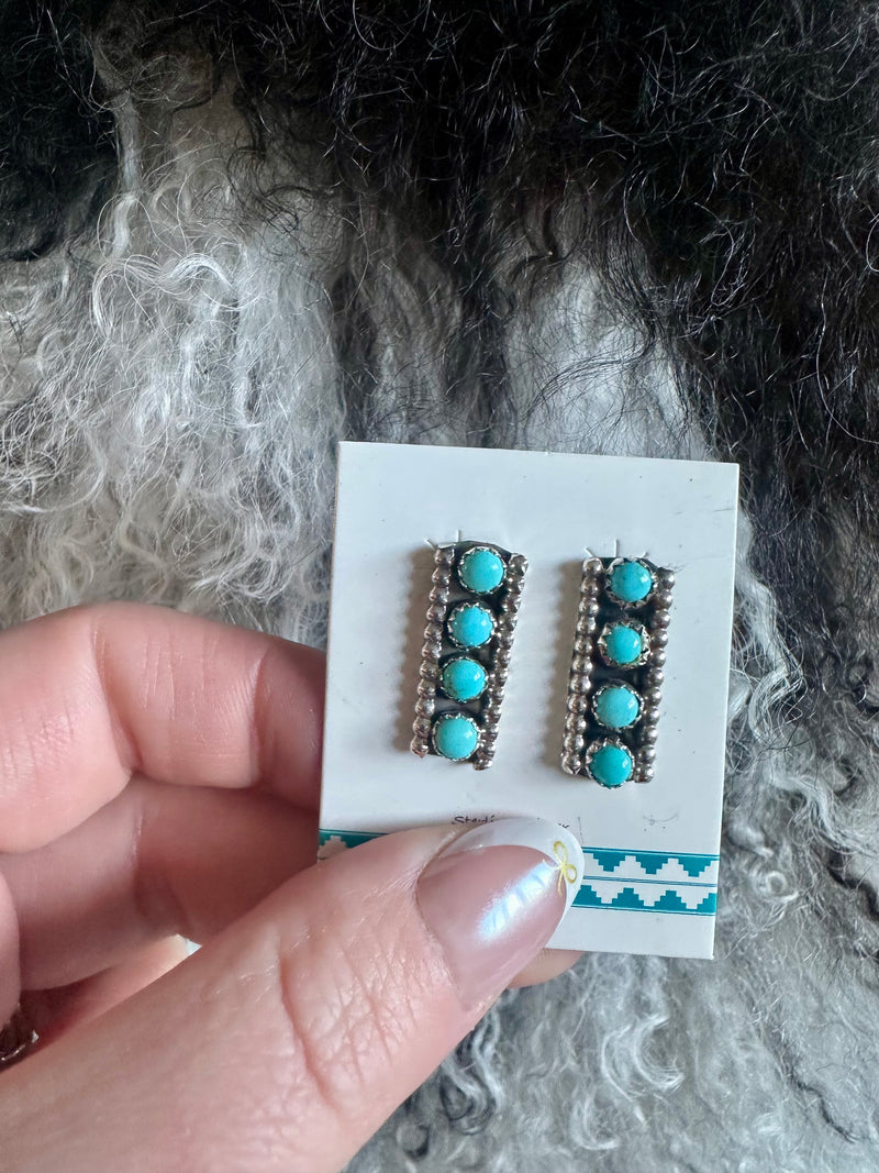 Turquoise 4 Stone Bar Earrings