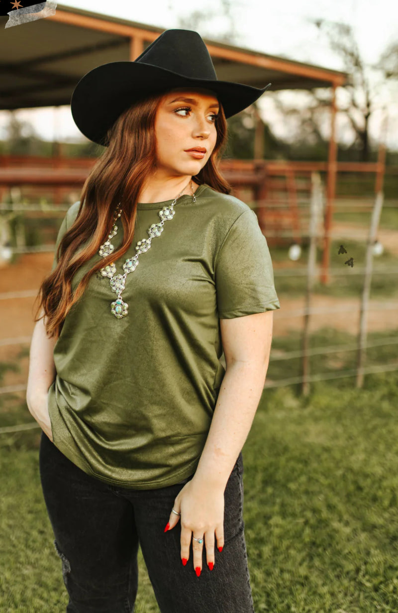 Leather Lux Basic Top - Agave Green