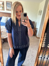 Navy Studded Top