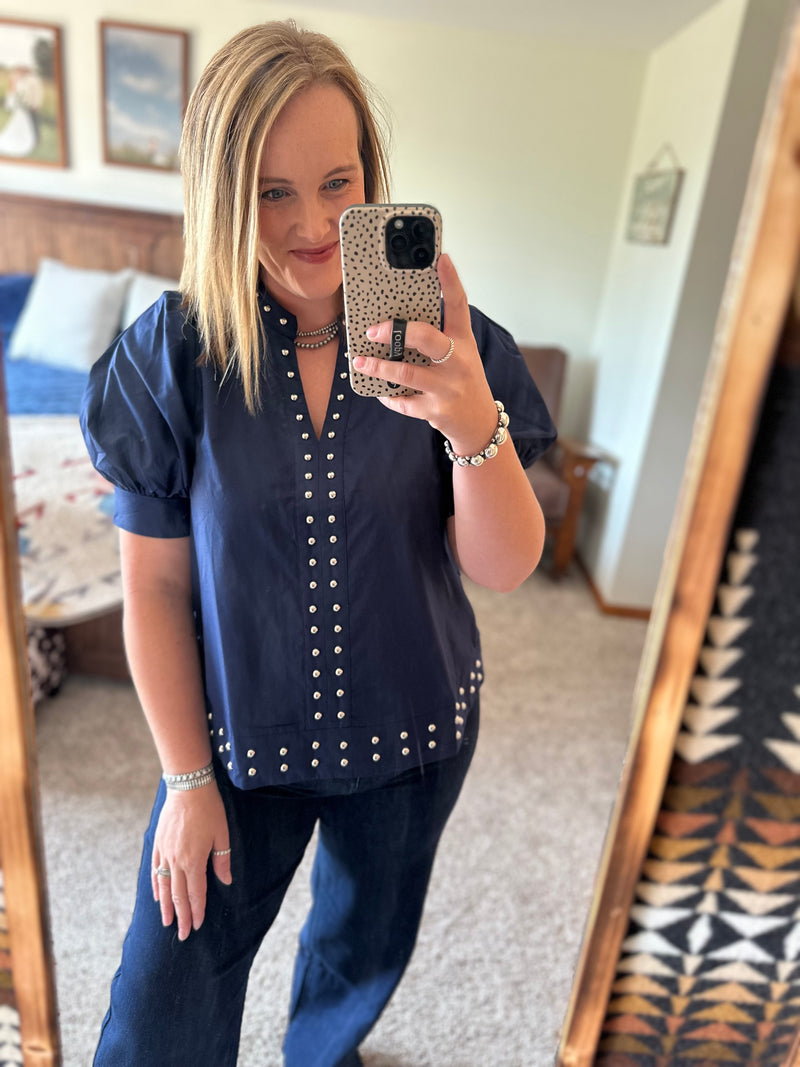 Navy Studded Top