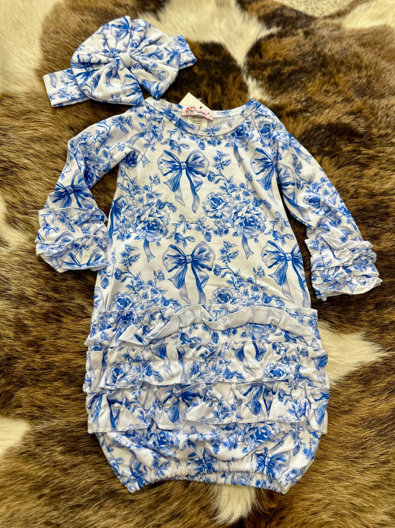 Blue Damask Bow & Gown