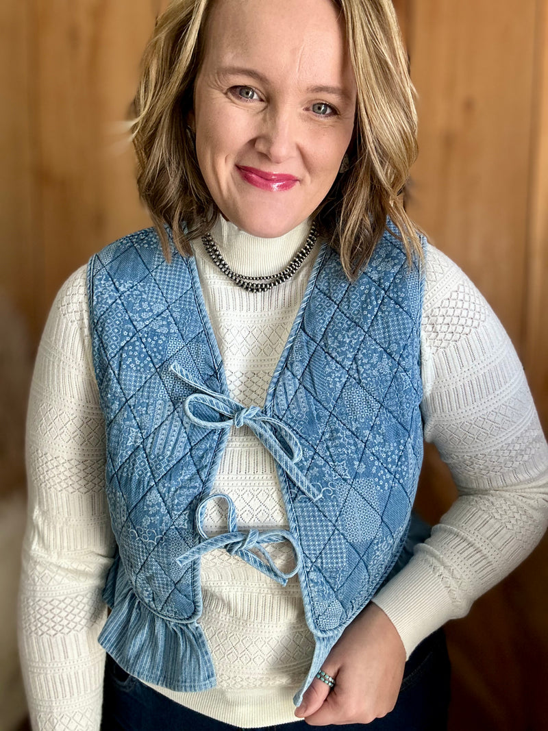 Denim Ruffle Quilted Vest