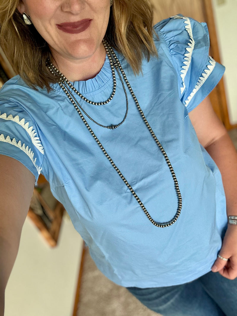 Sky Blue Ric Rac Sleeve Top