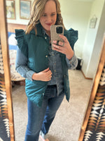 Ruffle Puffer Vest - Teal