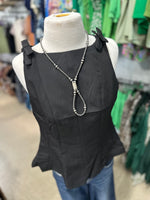Black Shoulder Bow Peplum Top