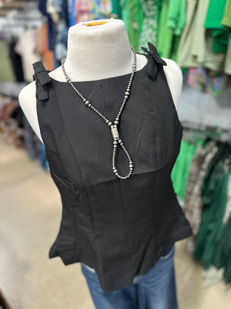 Black Shoulder Bow Peplum Top