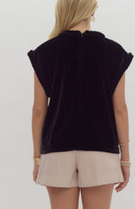 Black Velvet Braided Hem Top