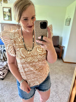 Tan Paisley Striped Sleeve Top