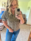 Taupe Leopard Puff Sleeve Half Zip Up
