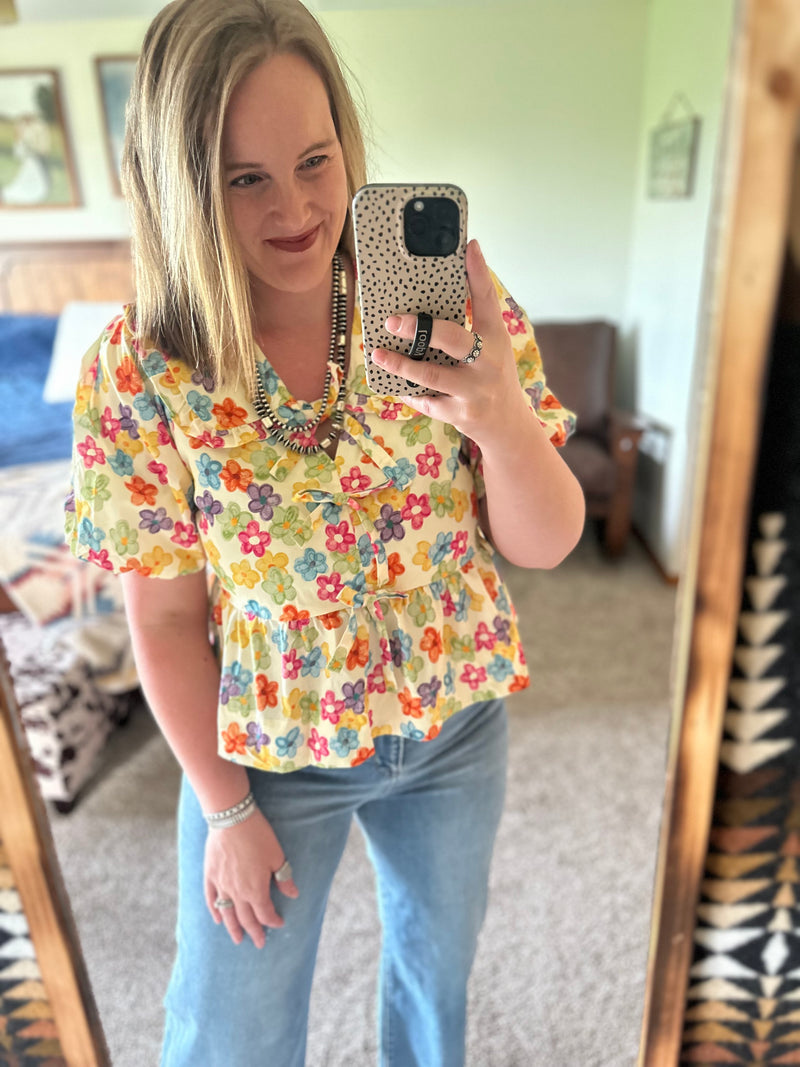 Flower Peplum Bow Top