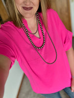 Hot Pink V Neck Top