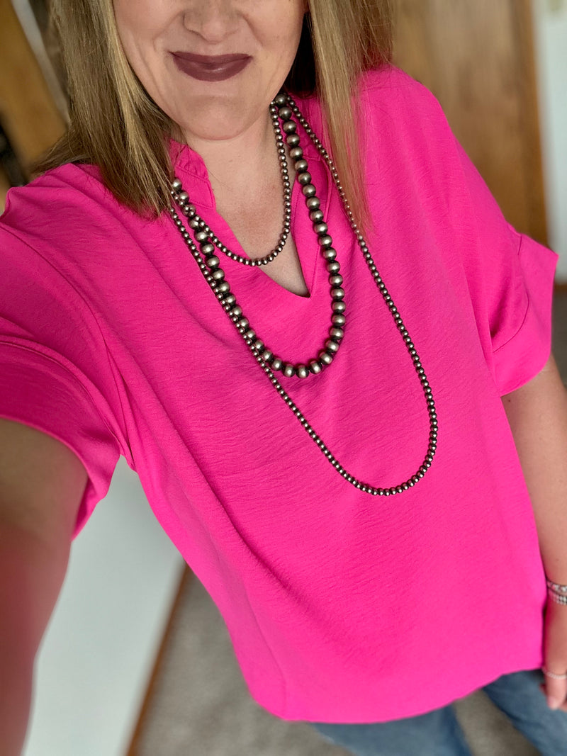Hot Pink V Neck Top
