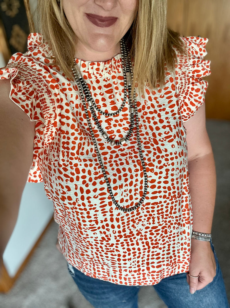 Orange Dot Print Top