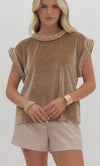 Champagne Velvet Braided Hem Top