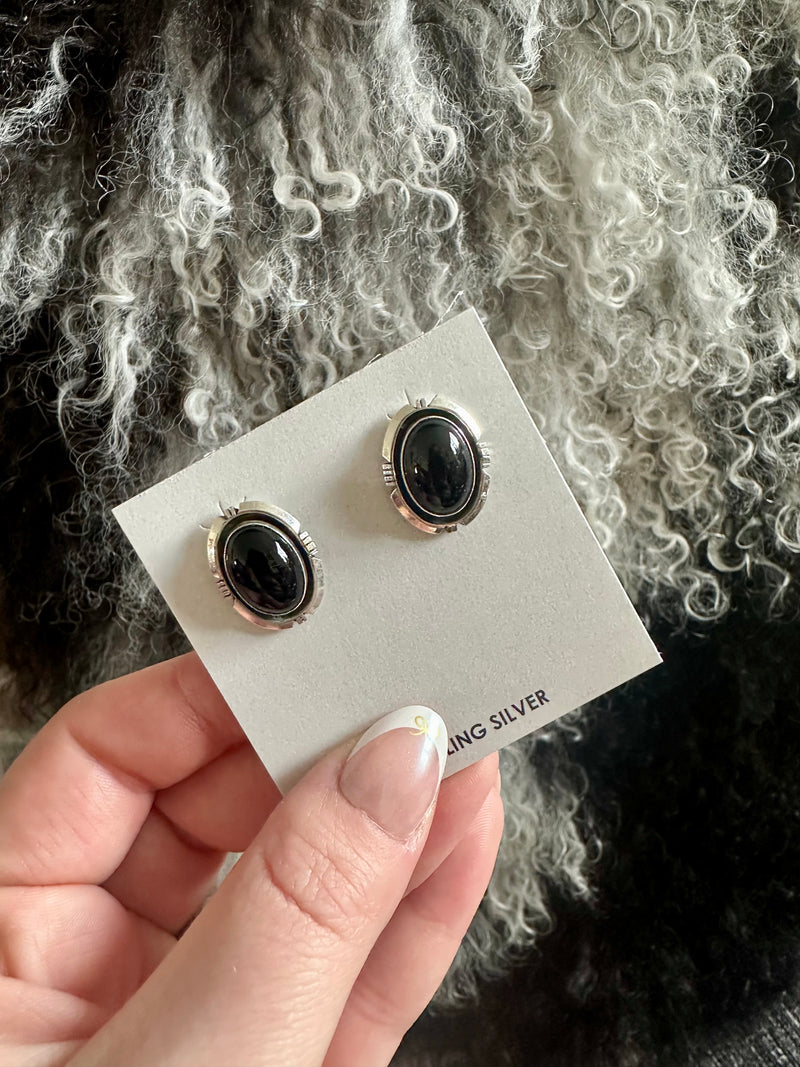 Black Onyx Oval Stud Earrings