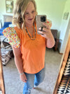 Tangerine Floral Sleeve Top
