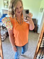 Tangerine Floral Sleeve Top