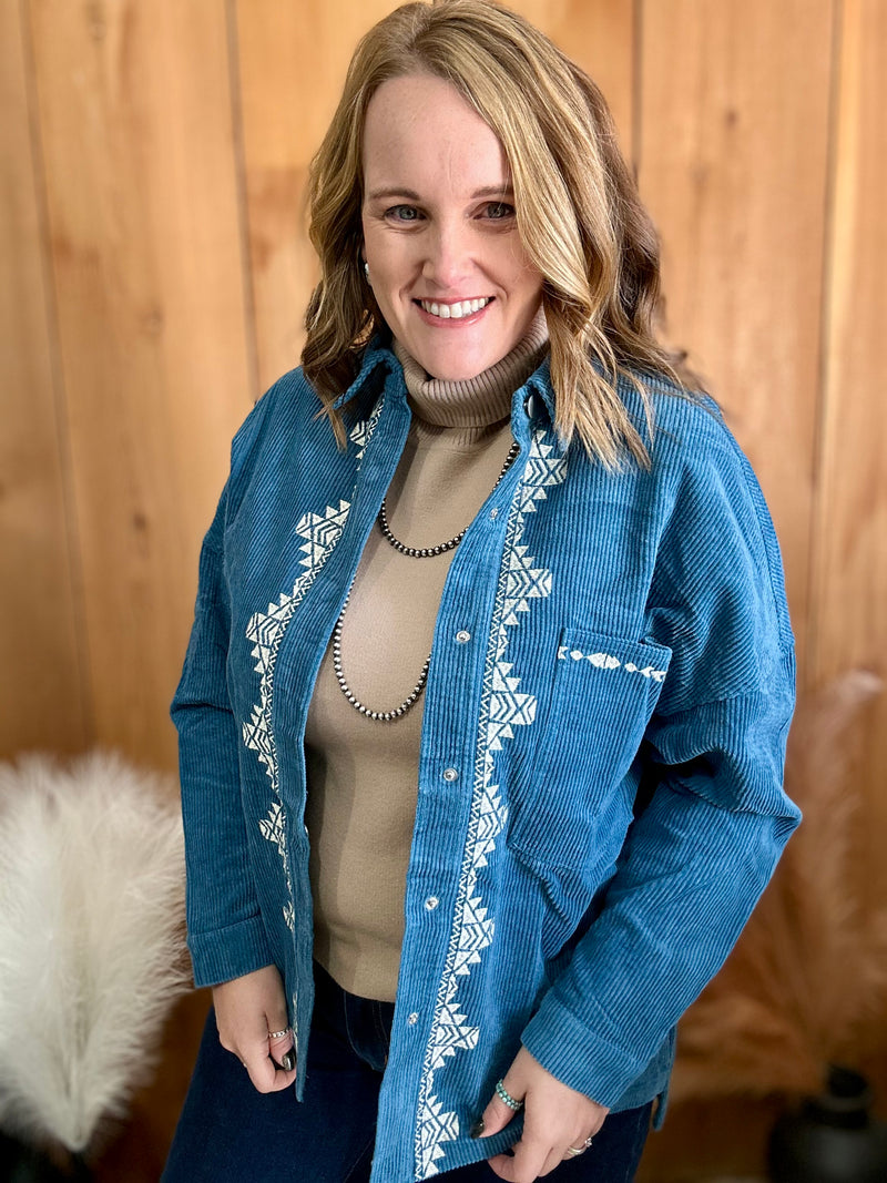 Aztec Embroidered Corduroy Jacket