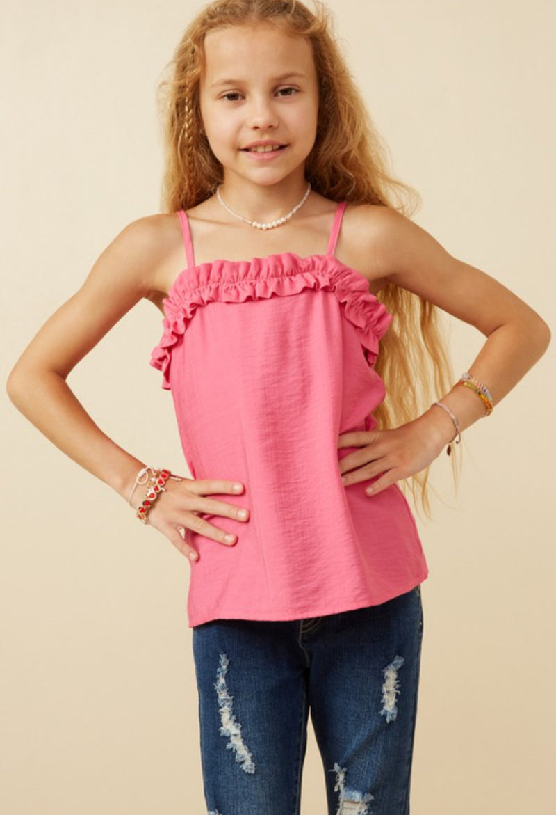 Girls Pink Ruffled Tank