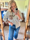 Chambray Striped Leopard Detail Button Up