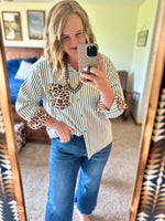 Chambray Striped Leopard Detail Button Up