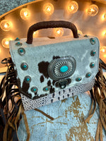 Turquoise Concho Leather Croc Crossbody