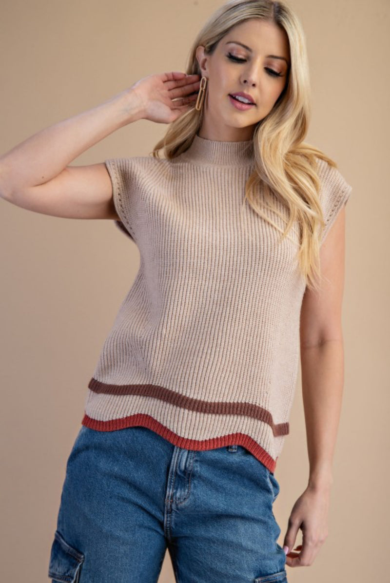 Taupe Scalloped Hem Sweater Top
