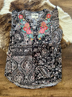 Black Paisley Floral Embroidered Top