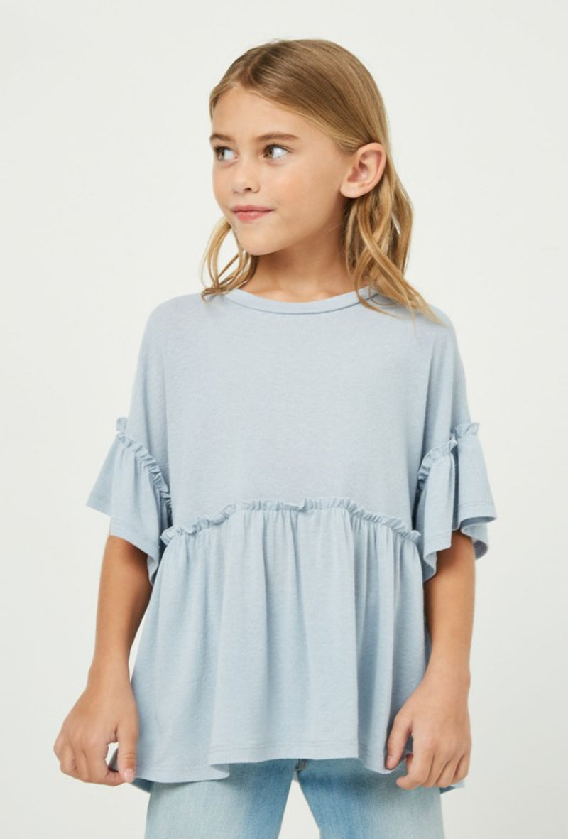 Girls Light Blue Peplum Top