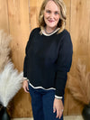 Black Scalloped Hem Sweater