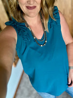 Teal Ruffle Shoulder Tank