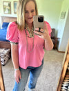 Hot Pink Leopard Trim Top