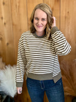 Olive Striped Sweatshirt Top