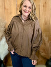 Brown Puff Sleeve Button Down Top