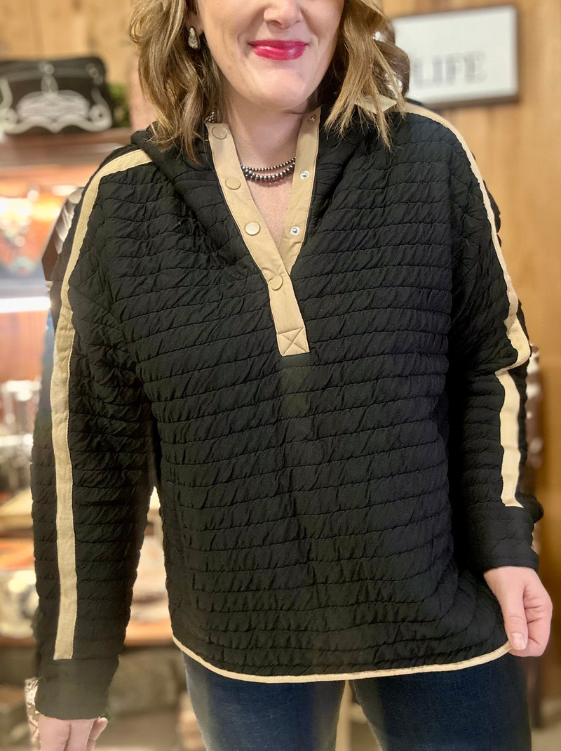 Black/Taupe Quilted Hoodie