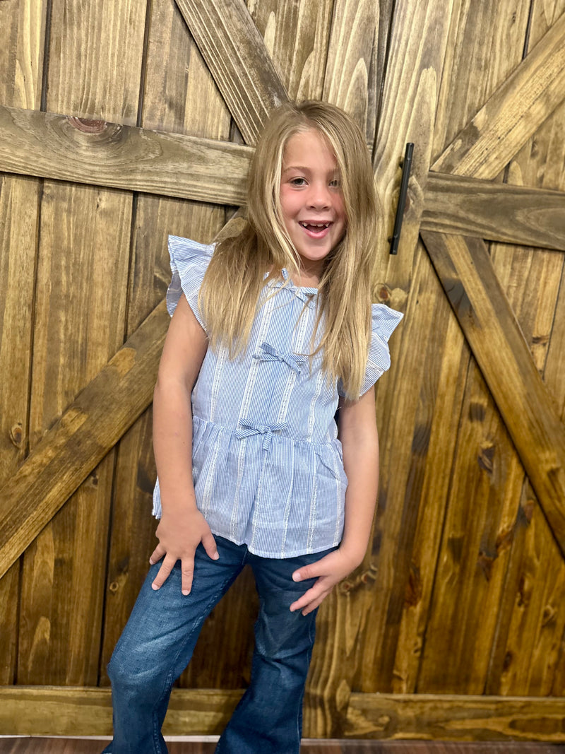 Girls Blue Bow Top