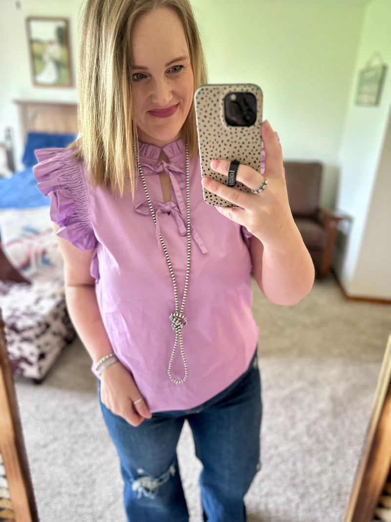 Lavender Poplin Bow Tie Top