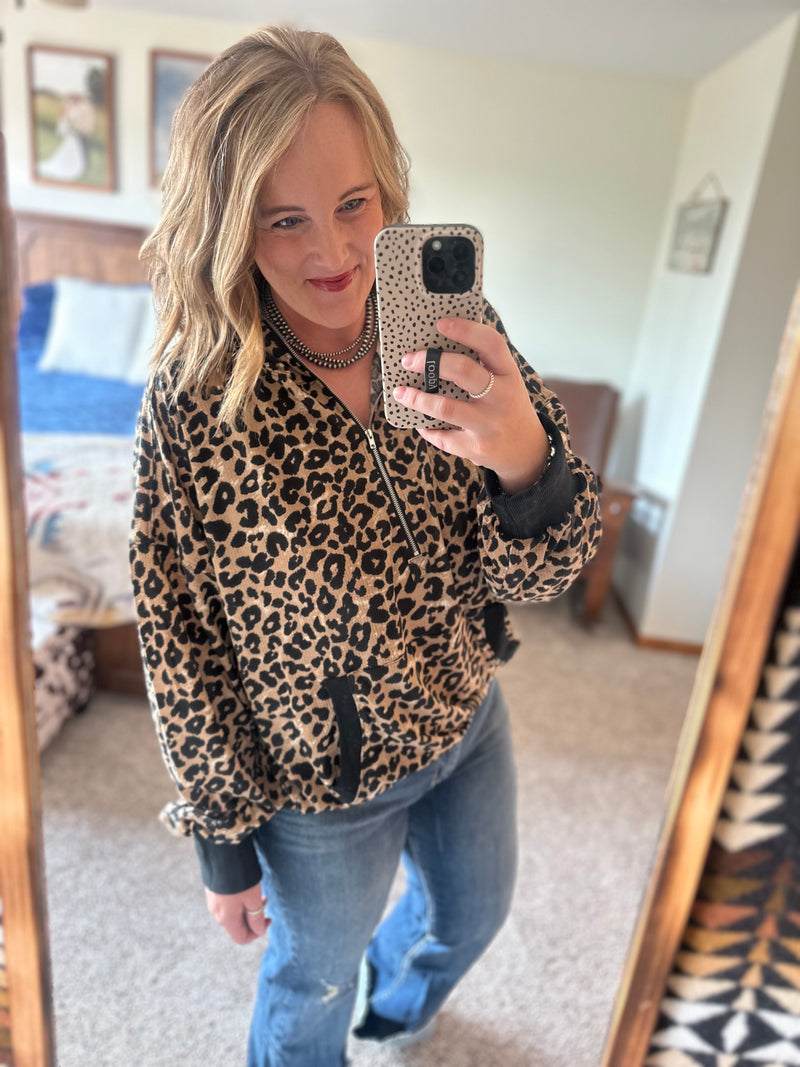 Leopard Hooded 1/4 Zip