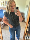 Black Leopard Stud Shoulder Top