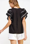 Black Double Ruffle Sleeve Top