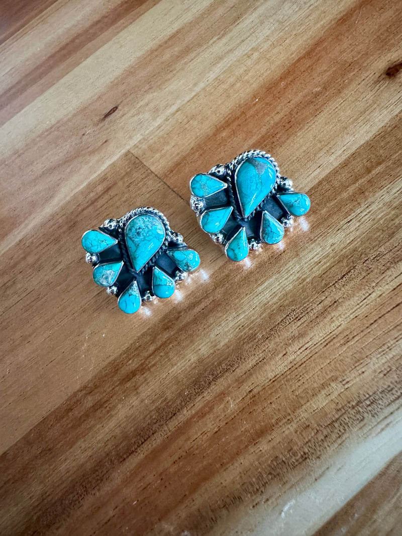 Turquoise Teardrop Cluster Stud Earrings