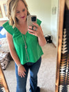 Kelly Green V Neck Top