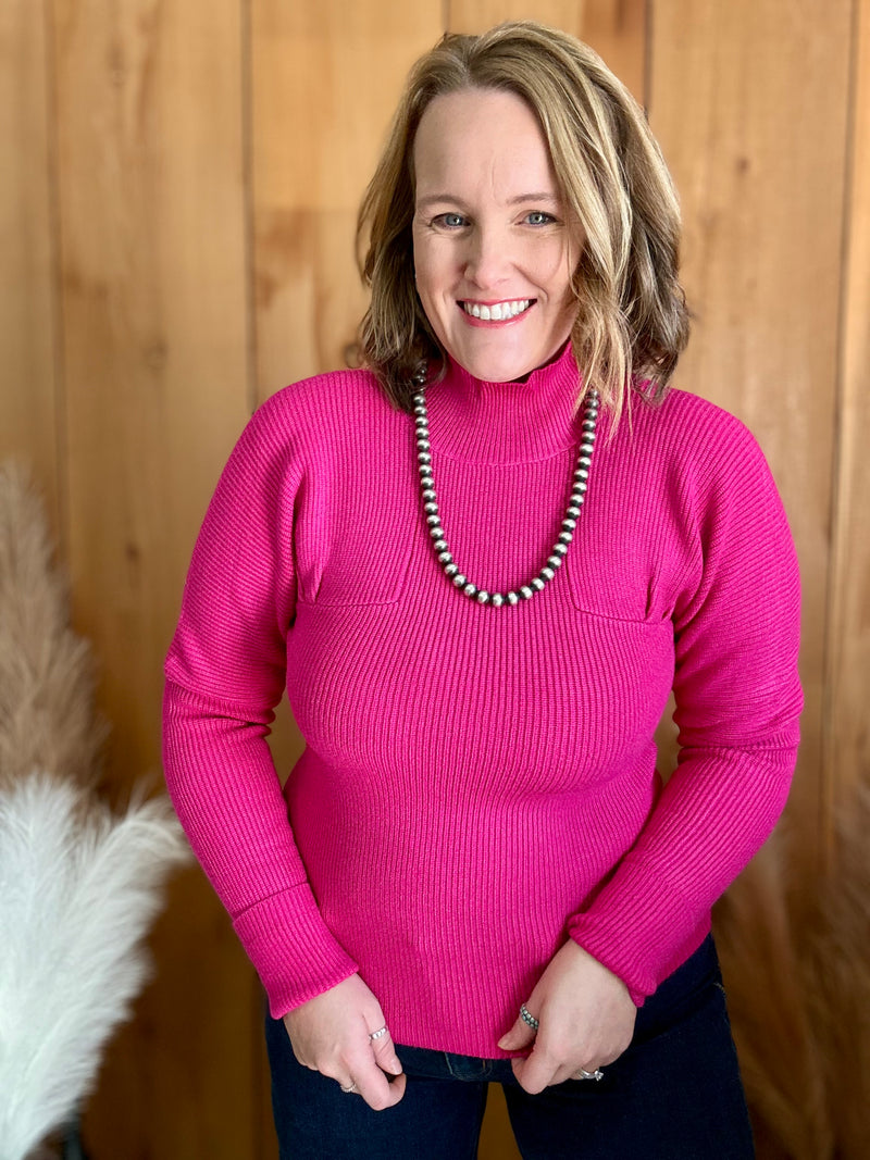 Raspberry Mock Neck Sweater