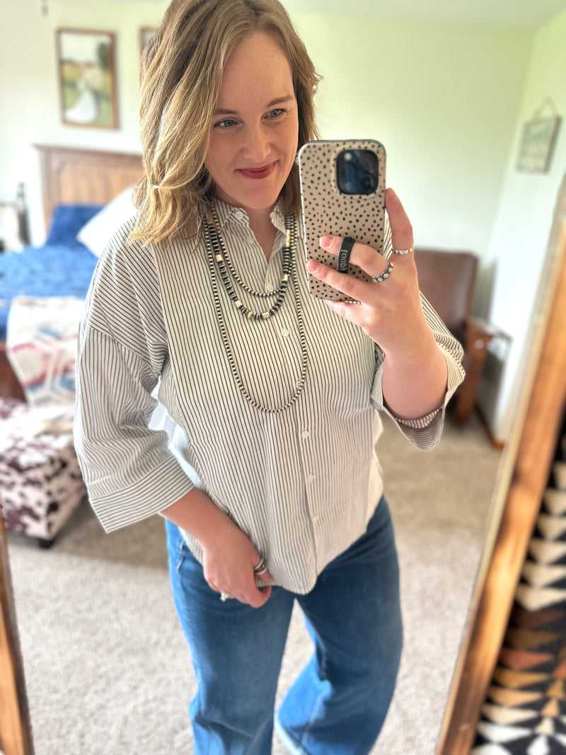 Charcoal/White Button Down Top