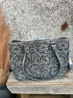 Silver Tooled Leather Tote