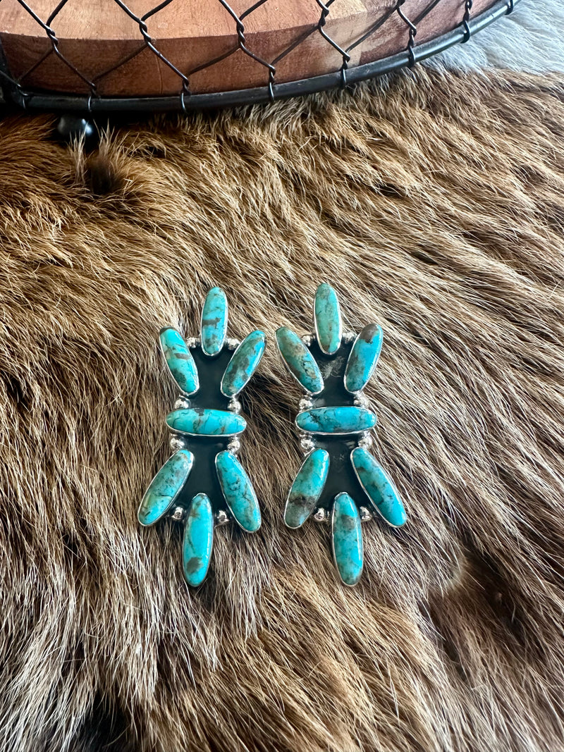 Turquoise Long Cluster Earrings