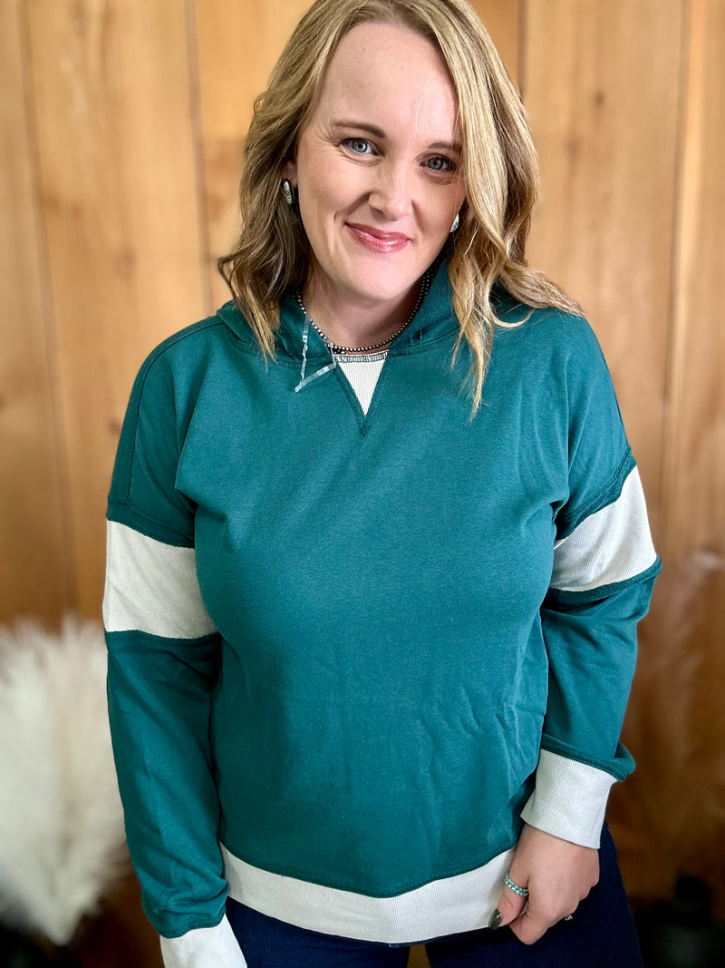 Hunter Green Block Hooded Sweatshirt