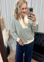 Green Striped Half Zip Sweatshirt