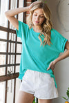 Scoop Neck Ribbed Top - Turquoise