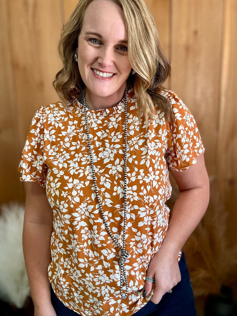 Camel Floral Top